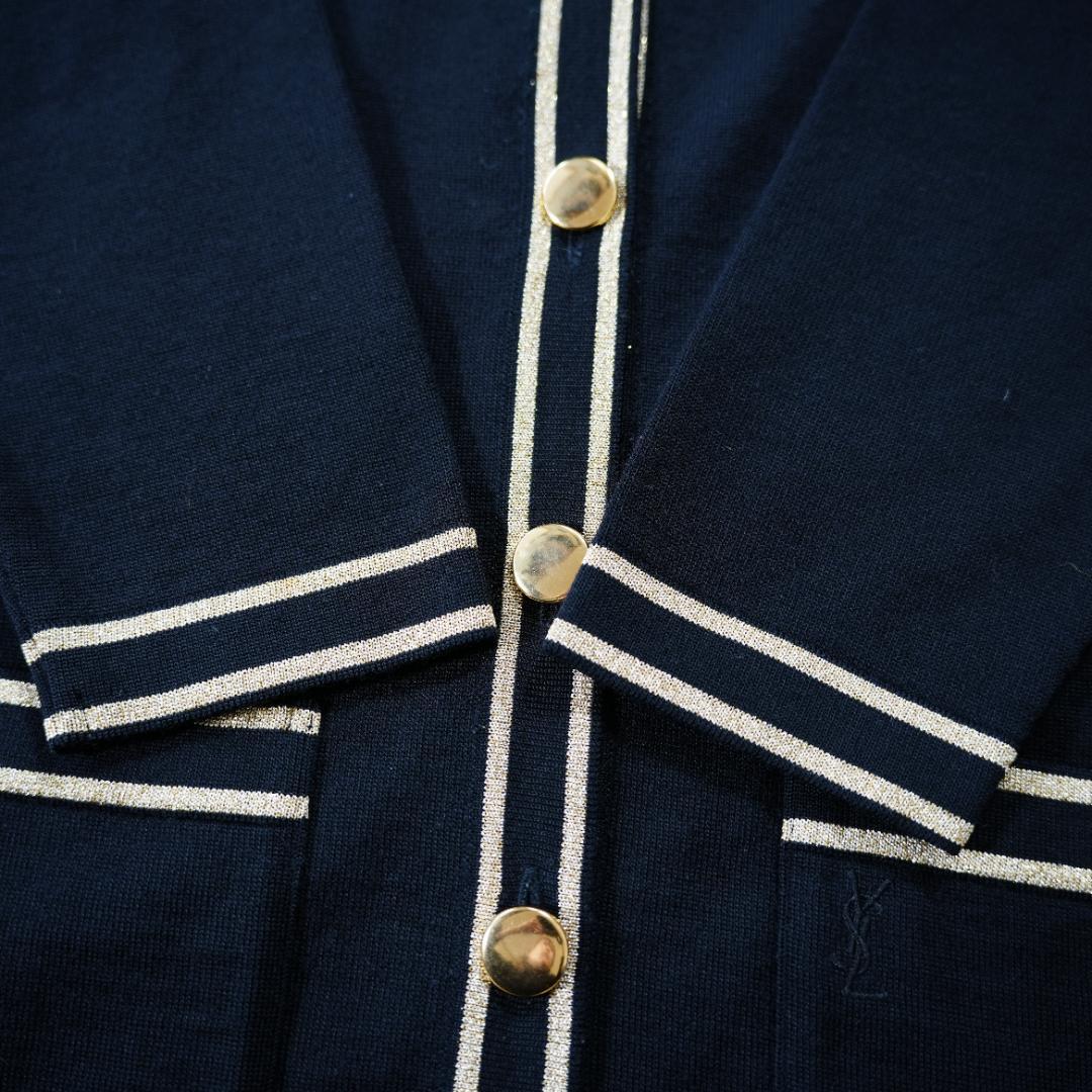 【美品】イヴサンローラン　金ボタンウールカーディガン　Mサイズ　ブラック