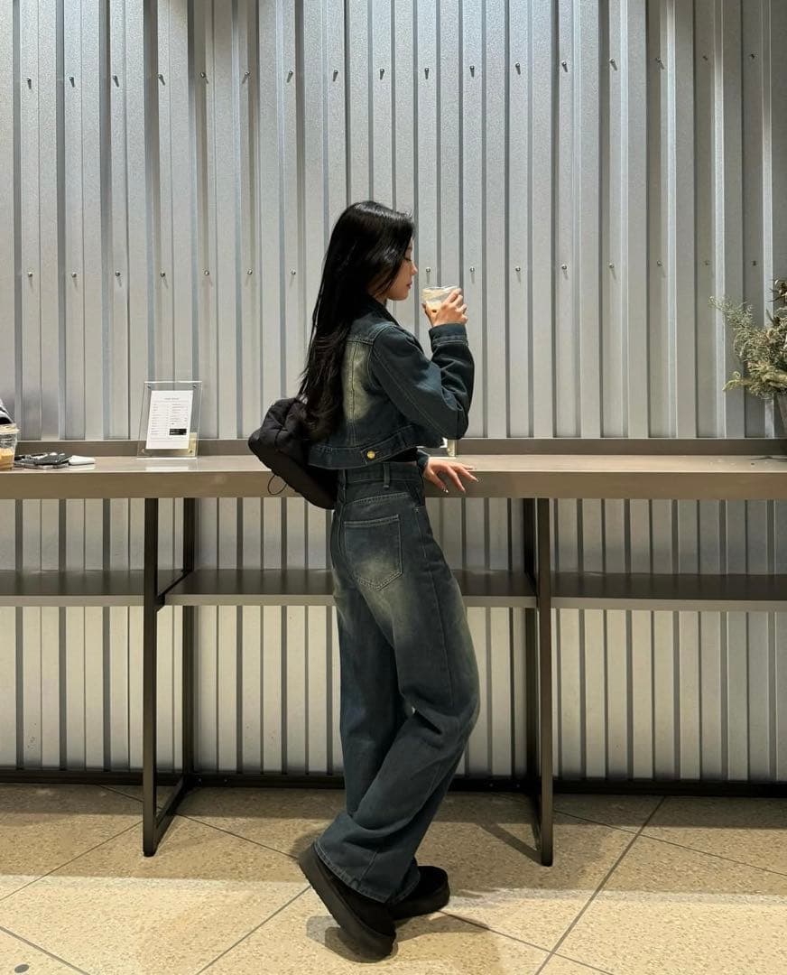 ⭐️完売品⭐️TRIFLE クロップドジャケットデニムセットアップ ブルー F