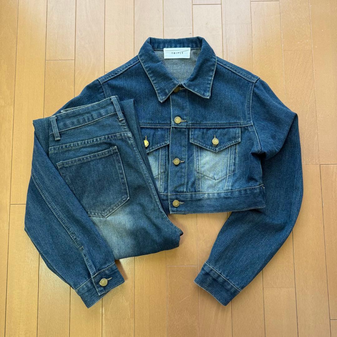 ⭐️完売品⭐️TRIFLE クロップドジャケットデニムセットアップ ブルー F