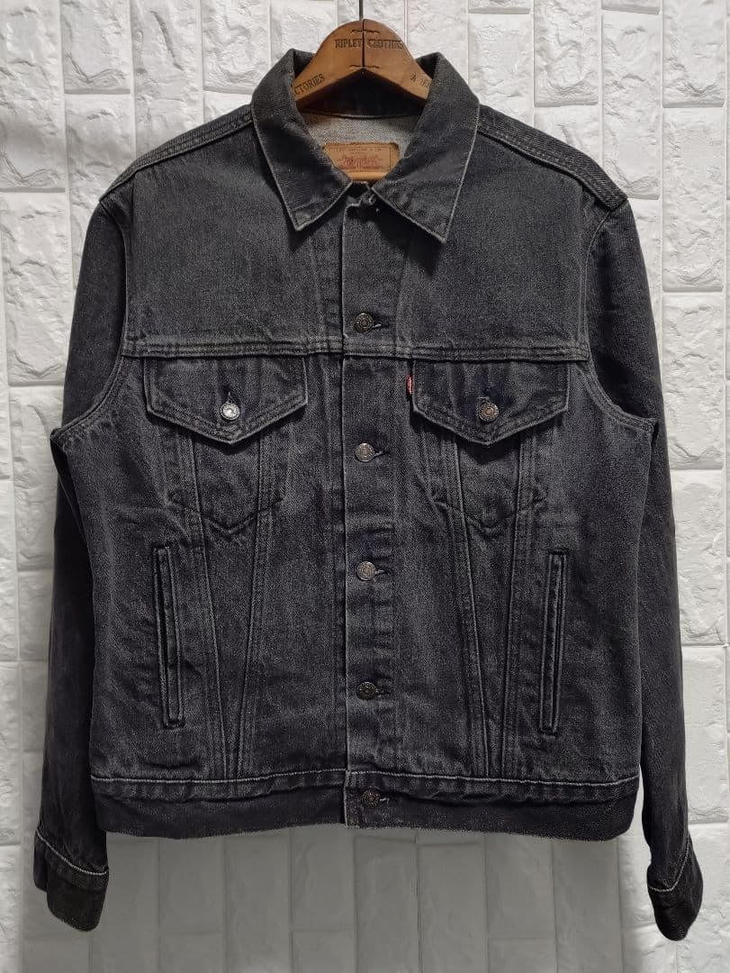 80s★USA製リーバイス★70506先染めブラックデニムジャケット黒42R極上