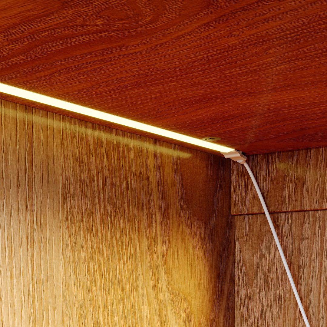 キャビネット サイドボード LEDライト付き 両開き扉収納 木目調 北欧風