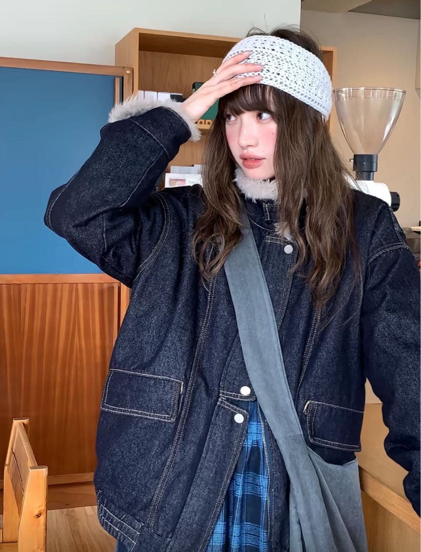 LUMIYUMI ファー襟 中綿入り デニムブルゾン