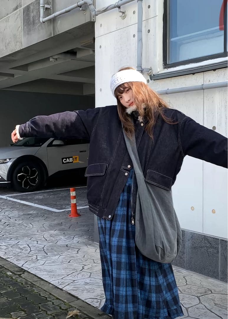 LUMIYUMI ファー襟 中綿入り デニムブルゾン