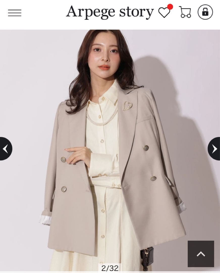 【新品】アプワイザーリッシェ　ハートブローチテーラードジャケット　グレージュ　Ｓ