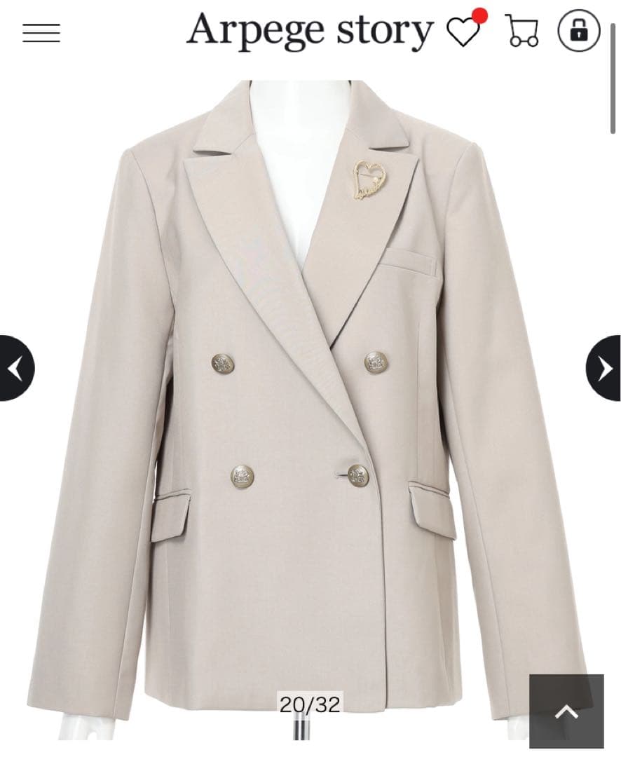 【新品】アプワイザーリッシェ　ハートブローチテーラードジャケット　グレージュ　Ｓ