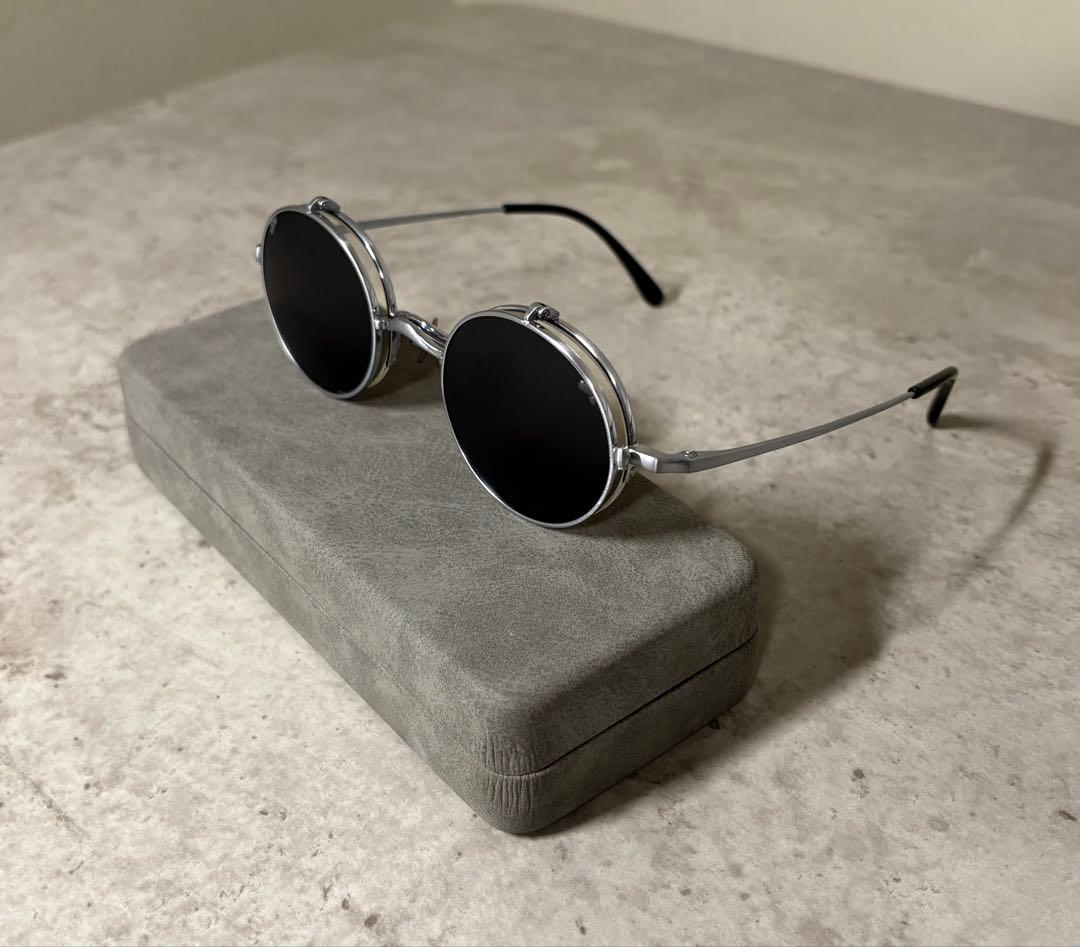 跳ね上げ式眼鏡　サングラス　チタンシルバーフリップアップ　男女兼用伊達メガネ