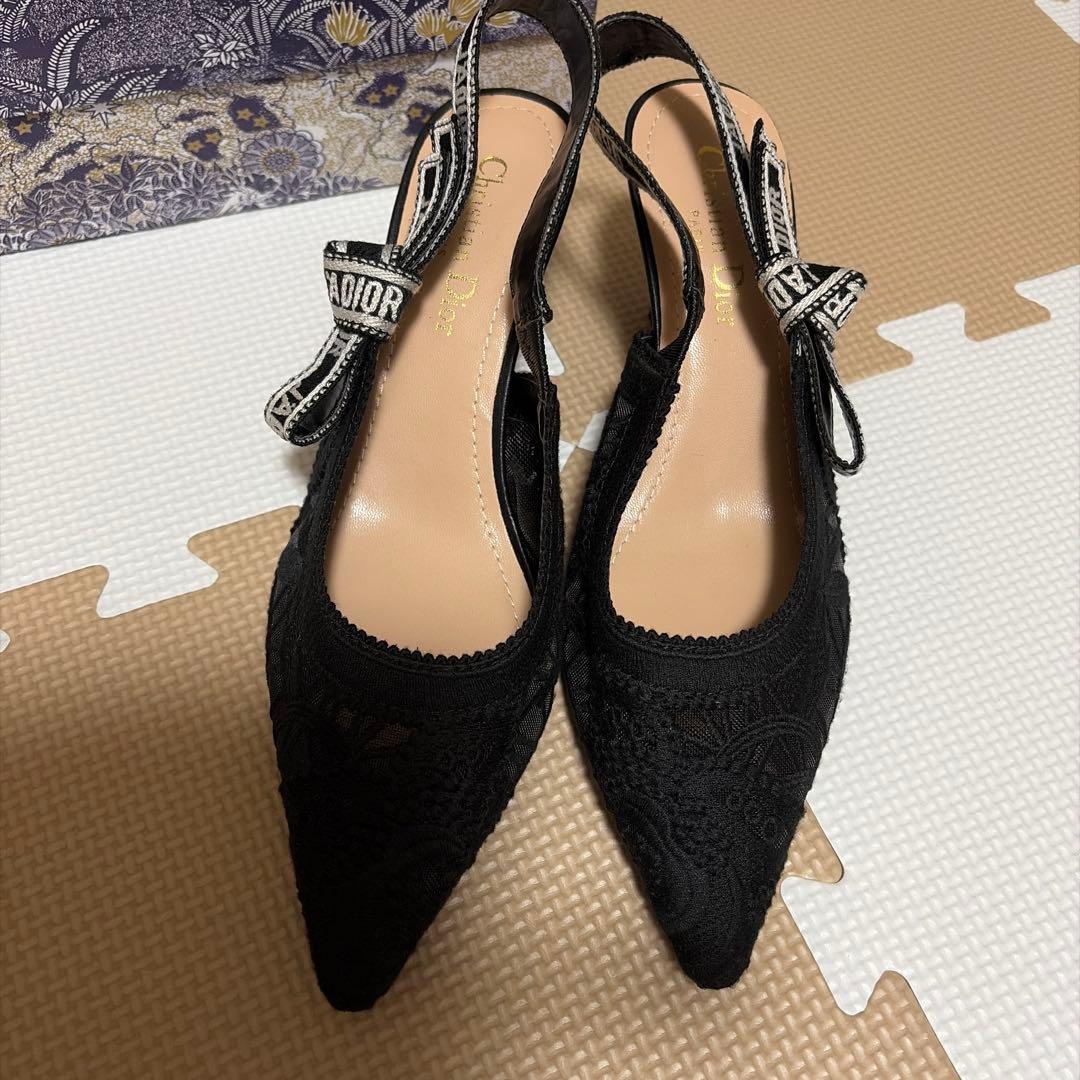 美品✨Christian Dior 黒ポインテッドトゥミュール 37レース