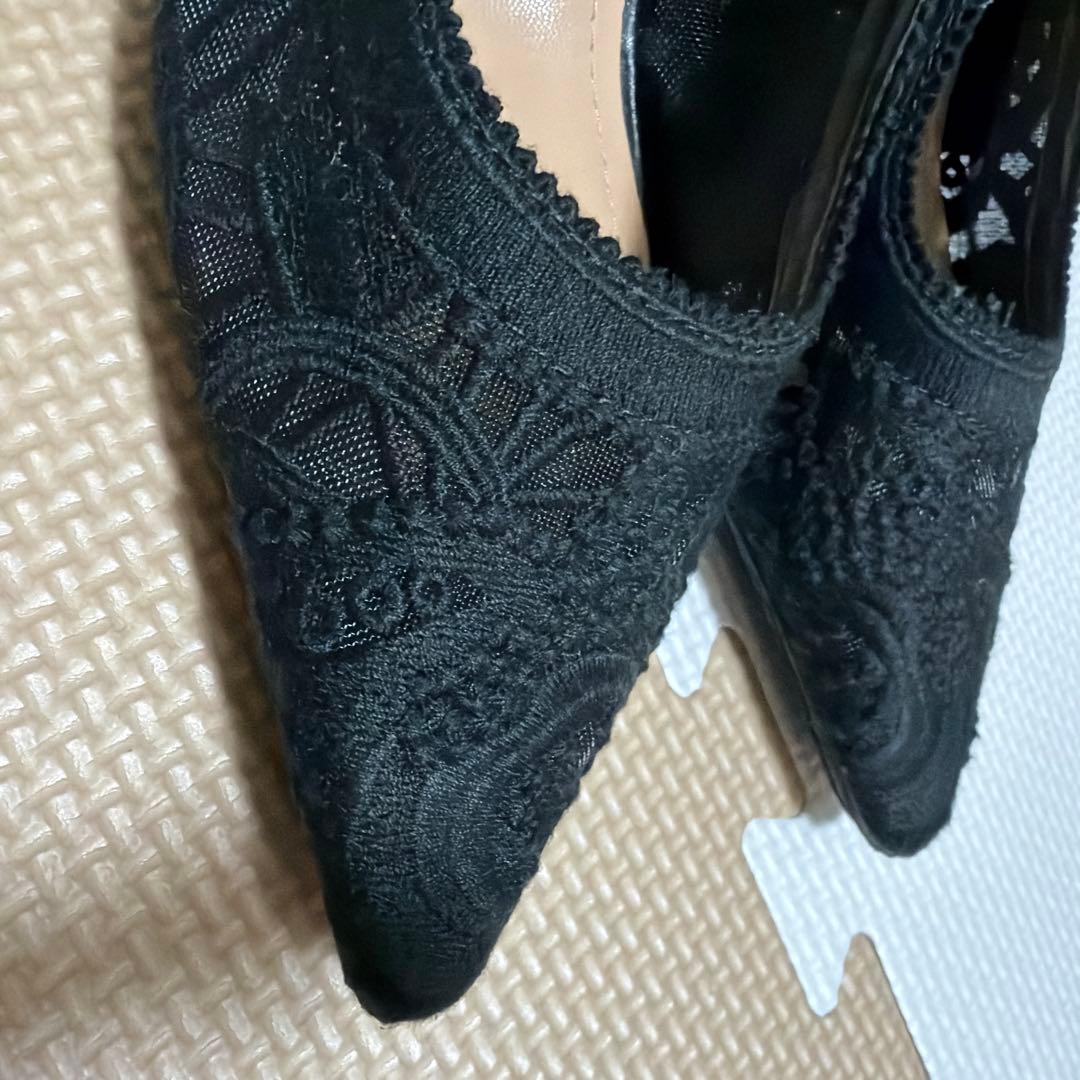 美品✨Christian Dior 黒ポインテッドトゥミュール 37レース