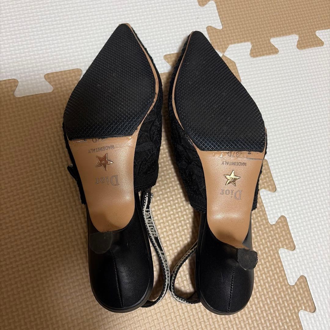 美品✨Christian Dior 黒ポインテッドトゥミュール 37レース