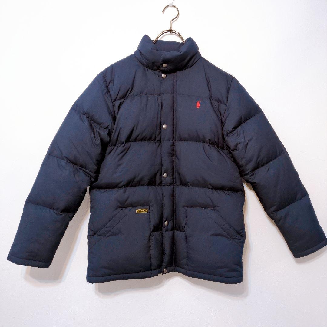 ポロバイラルフローレン ダウンジャケット 紺 刺繍ロゴ メンズＭ相当