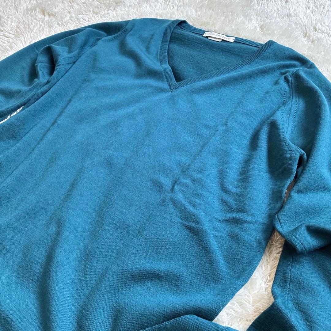 【美品】ジョンスメドレー　Vネックニット　メリノウール100％ S ターコイズ