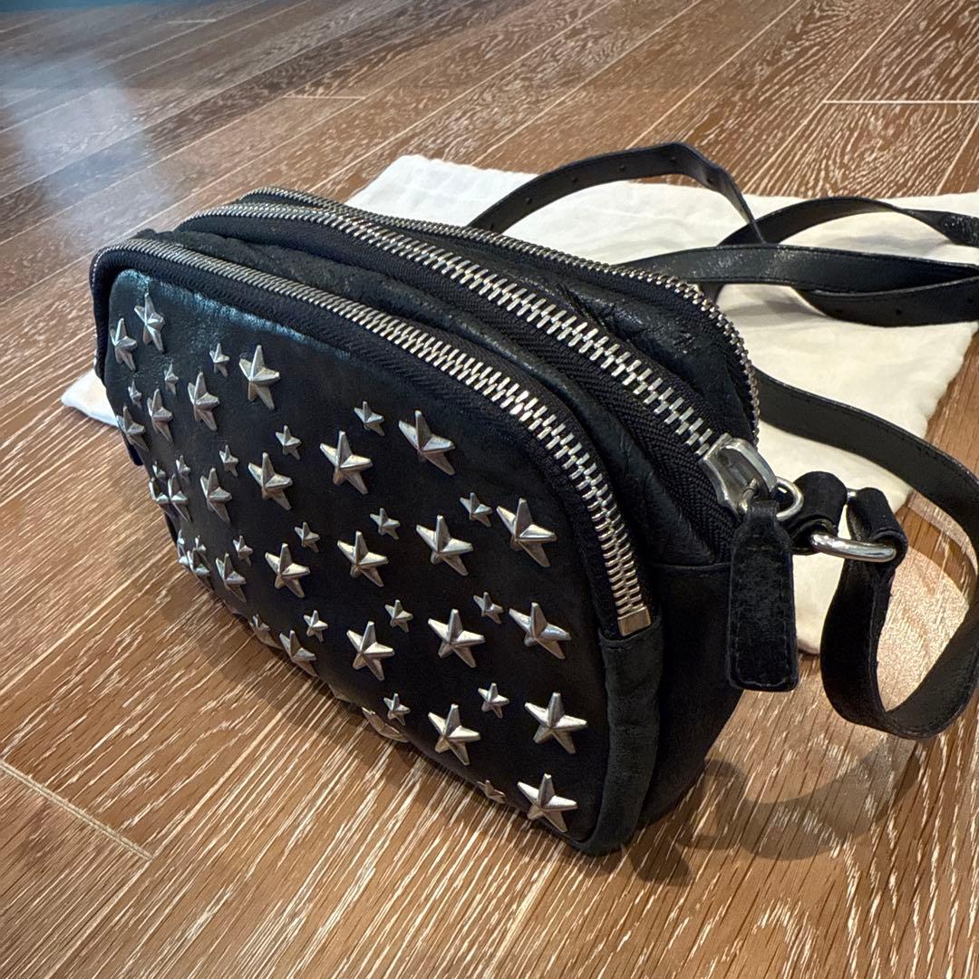 JIMMY CHOO ショルダーバッグ 黒 星 スタッズ サイドロゴ