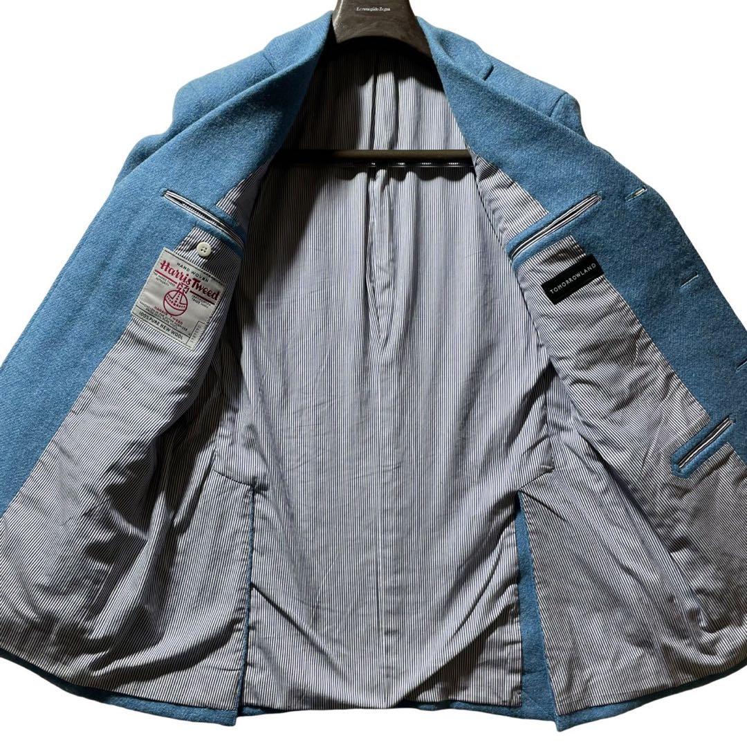 美品■トゥモローランド　テーラードジャケット　ハリスツイード　ライトブルー　46