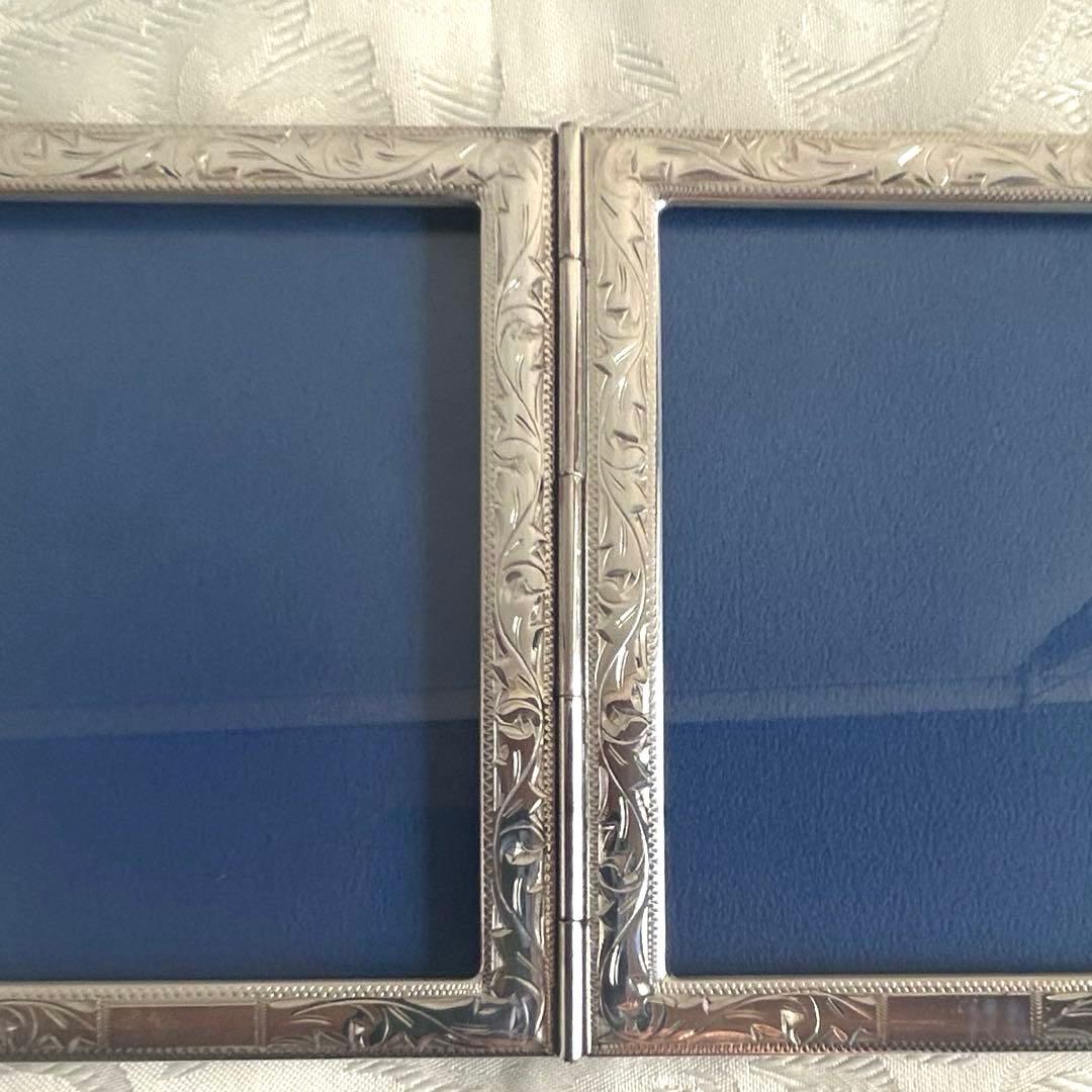 銀座和光　シルバー 970 刻印　二つ折り12×9.5 の2面フォトフレーム