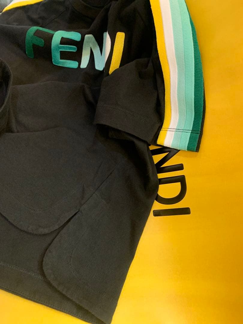 FENDI 黒 Tシャツ カラーストライプ付き