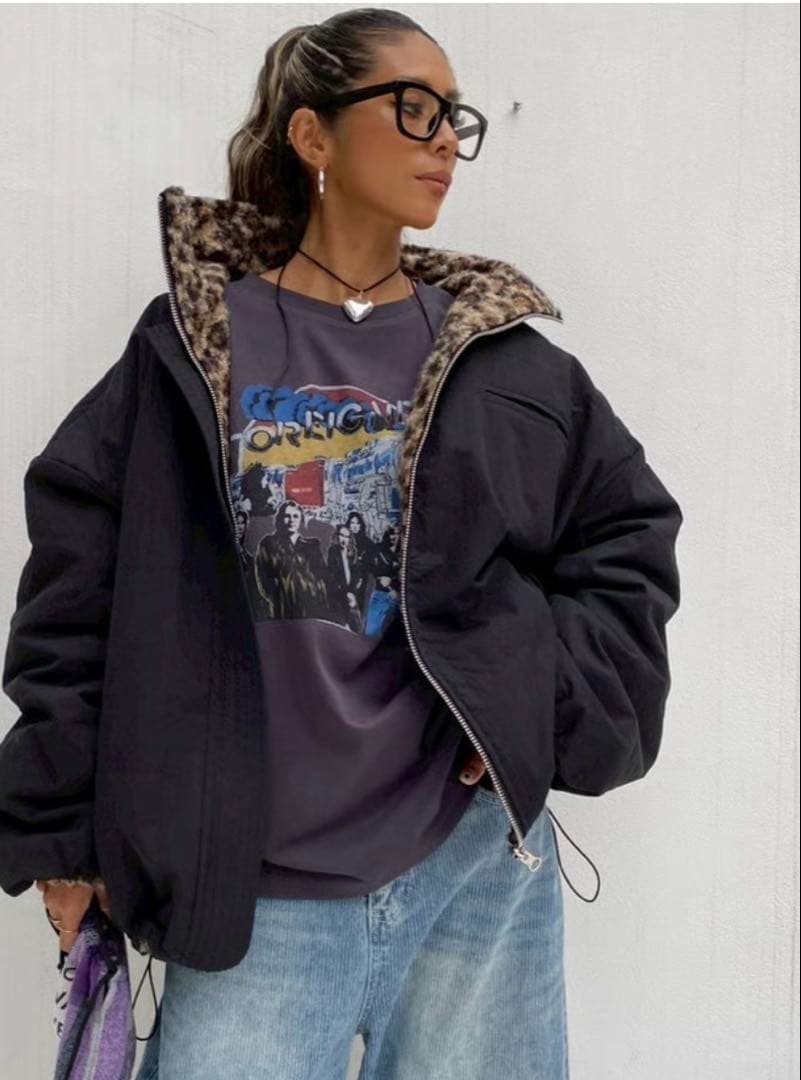 sudo リバーシブルブルゾン　 ブラック・レオパード柄