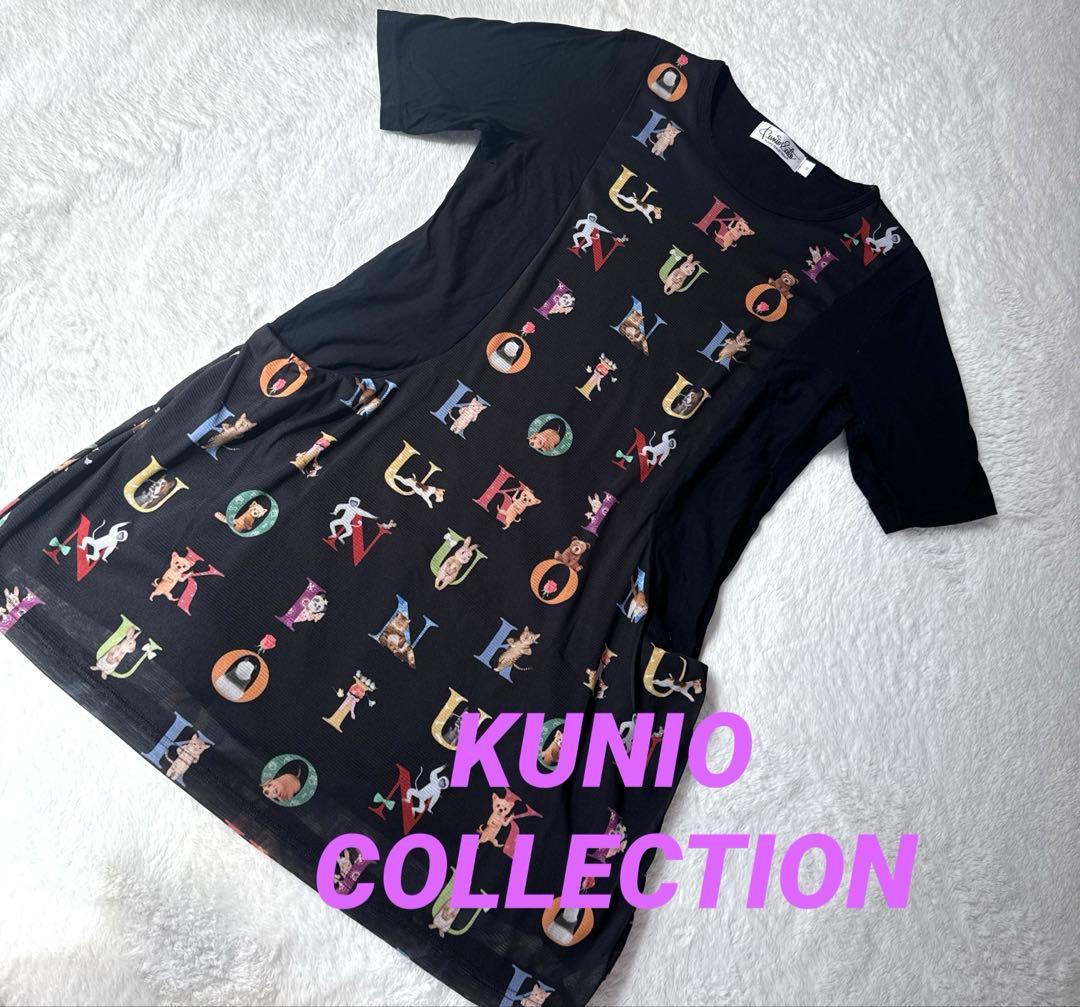 美品KUNIO COLLECTION ブラック半袖チュニック Mサイズアニマル柄