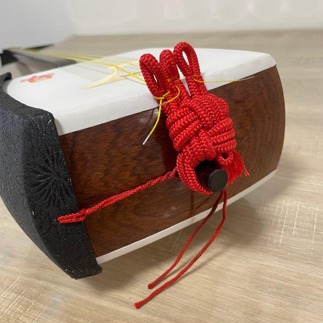 ★良品★ 三味線 細棹 紫檀 丸打胴 和楽器　長唄　人工皮　新品弦交換済み♪