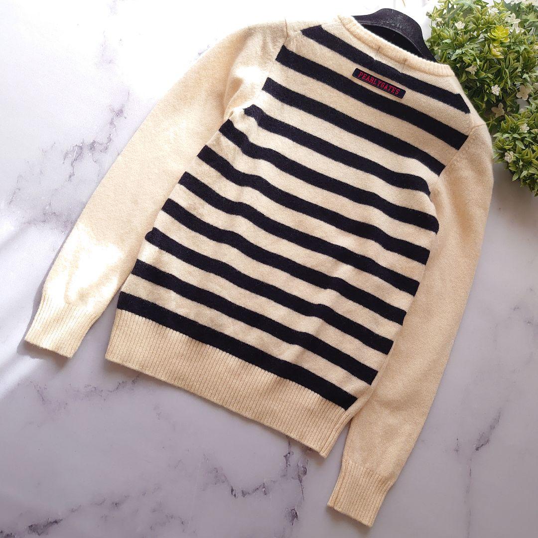 パーリーゲイツ カシミヤ 長袖セーター ニット ビッグロゴ ボーダー S相当