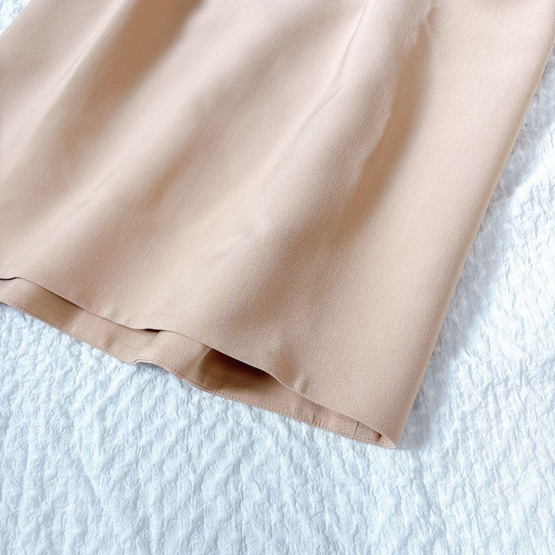 YOKOCHAN コクーンワンピース　ピンクベージュ　スリットネック　膝丈　L