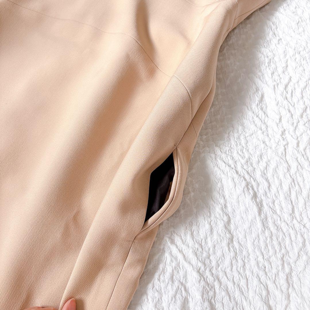 YOKOCHAN コクーンワンピース　ピンクベージュ　スリットネック　膝丈　L