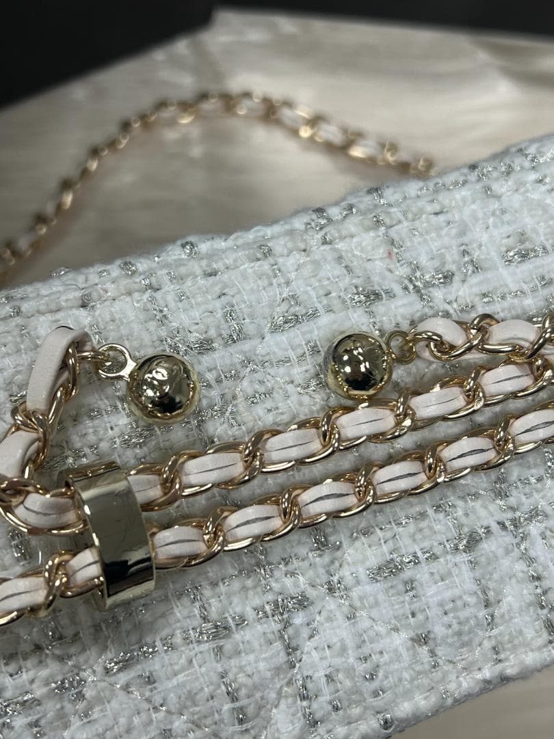 VIP限定 非売品ツイード 白 ホワイト チェーン バッグ