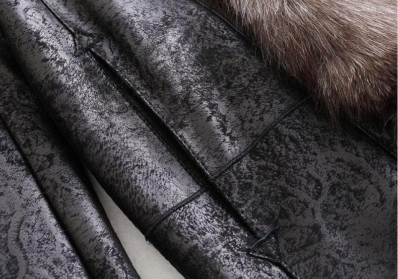 ★豪華シルバーフォックス襟付き★Wフェイスのレッキスロングコート毛皮ファー