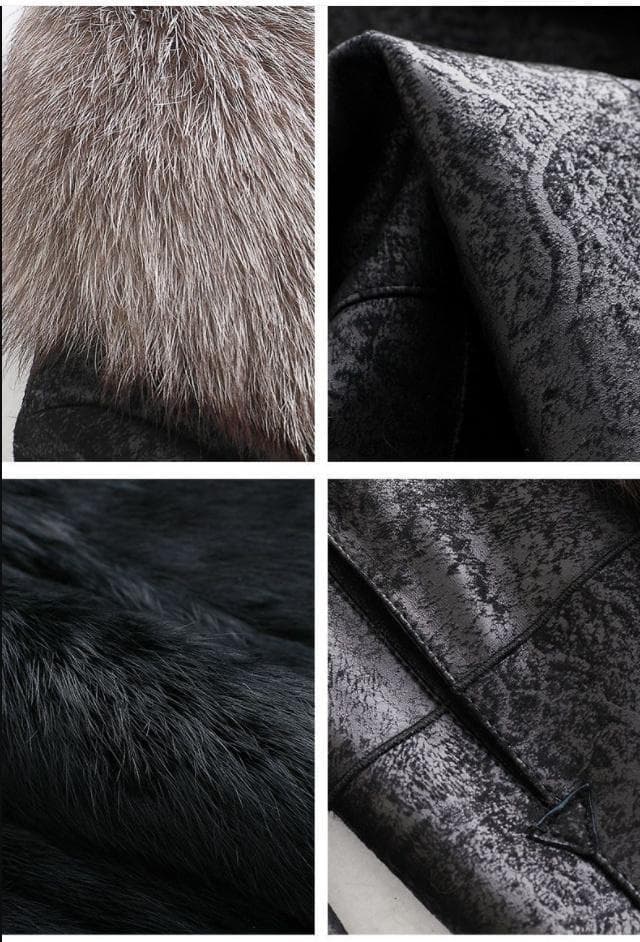 ★豪華シルバーフォックス襟付き★Wフェイスのレッキスロングコート毛皮ファー