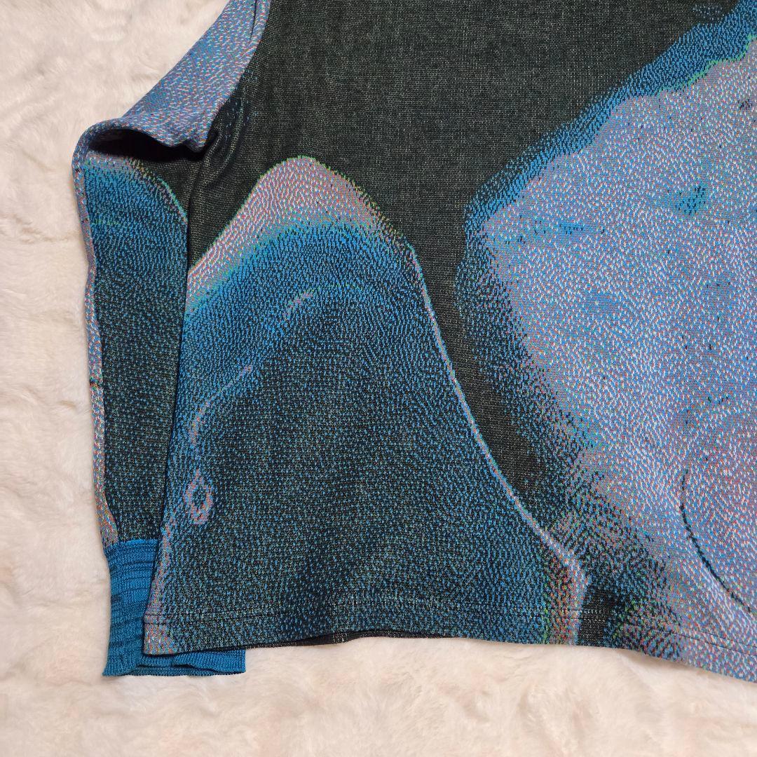 HATRA 総柄　コットン　ニット　ブルー