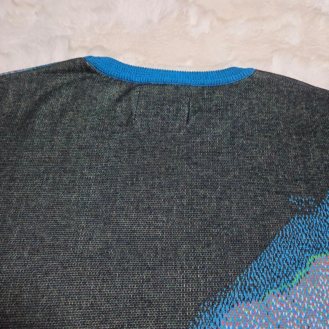 HATRA 総柄　コットン　ニット　ブルー