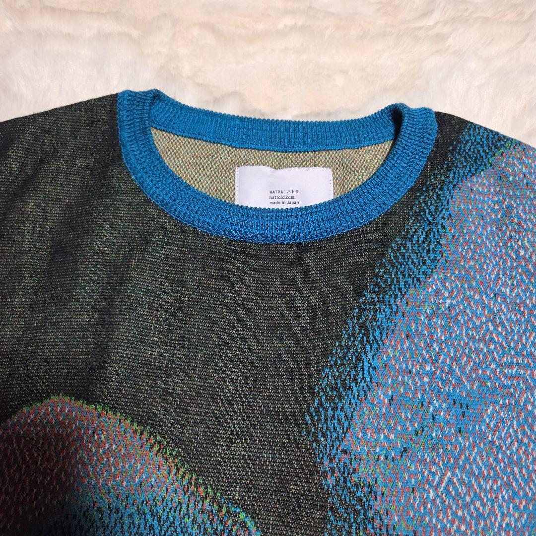 HATRA 総柄　コットン　ニット　ブルー