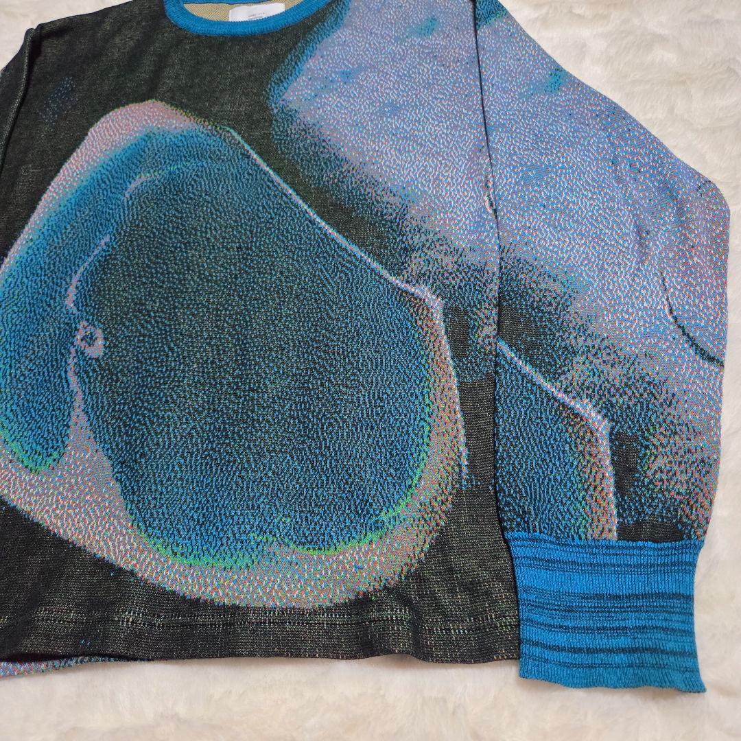 HATRA 総柄　コットン　ニット　ブルー