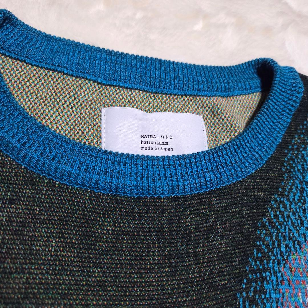 HATRA 総柄　コットン　ニット　ブルー