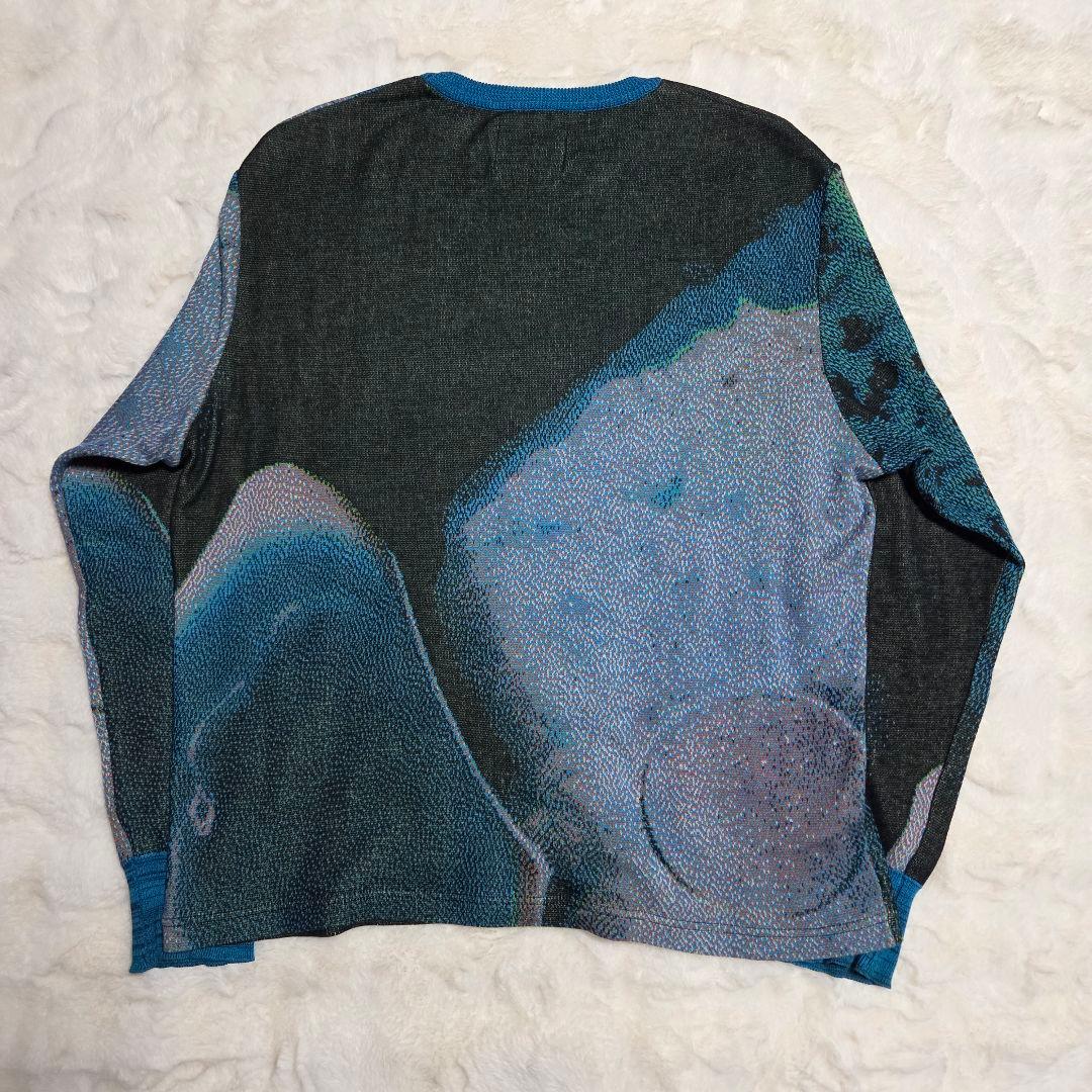 HATRA 総柄　コットン　ニット　ブルー