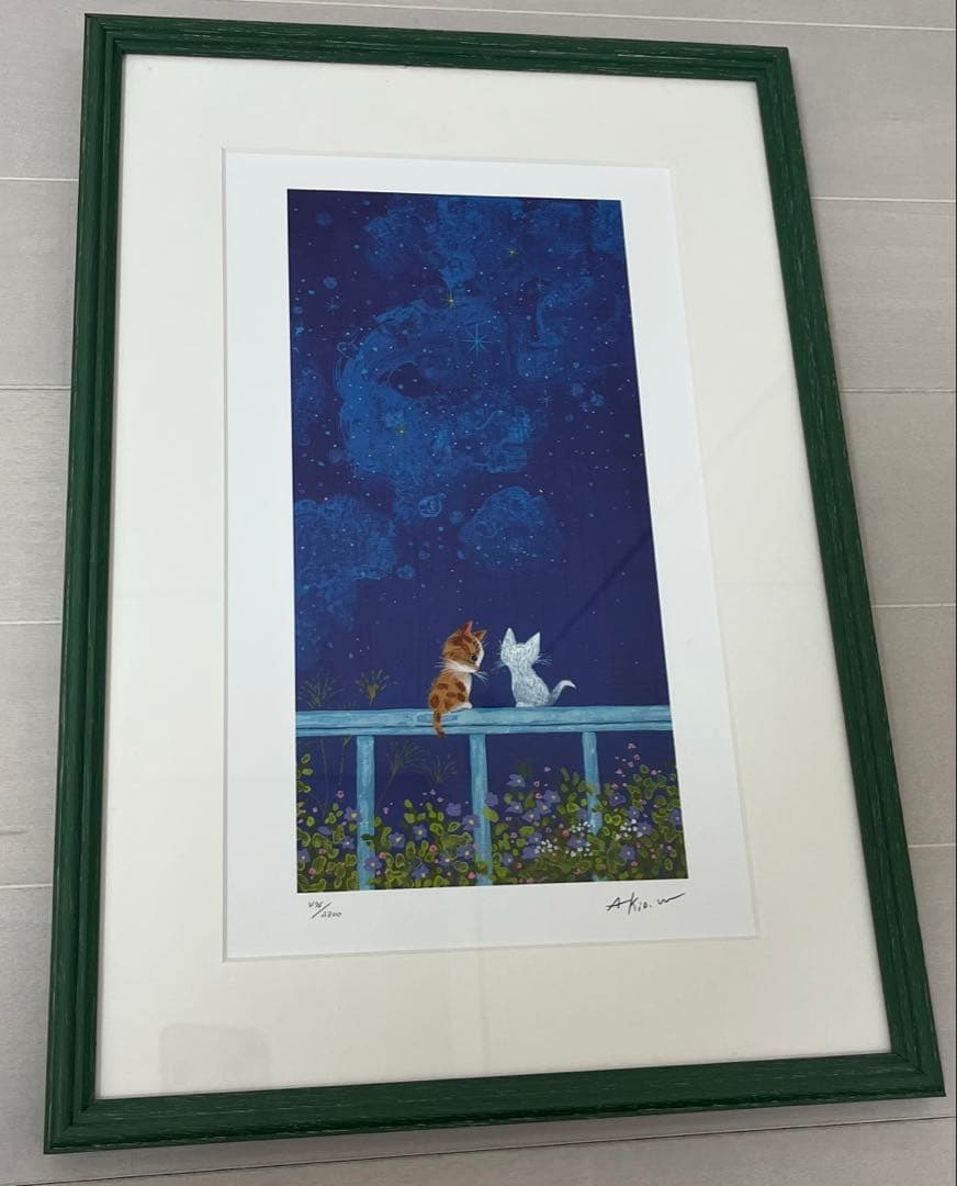 渡辺あきお　版画　心ときめく　ダイヤモンドスクリーニング　星空　額装