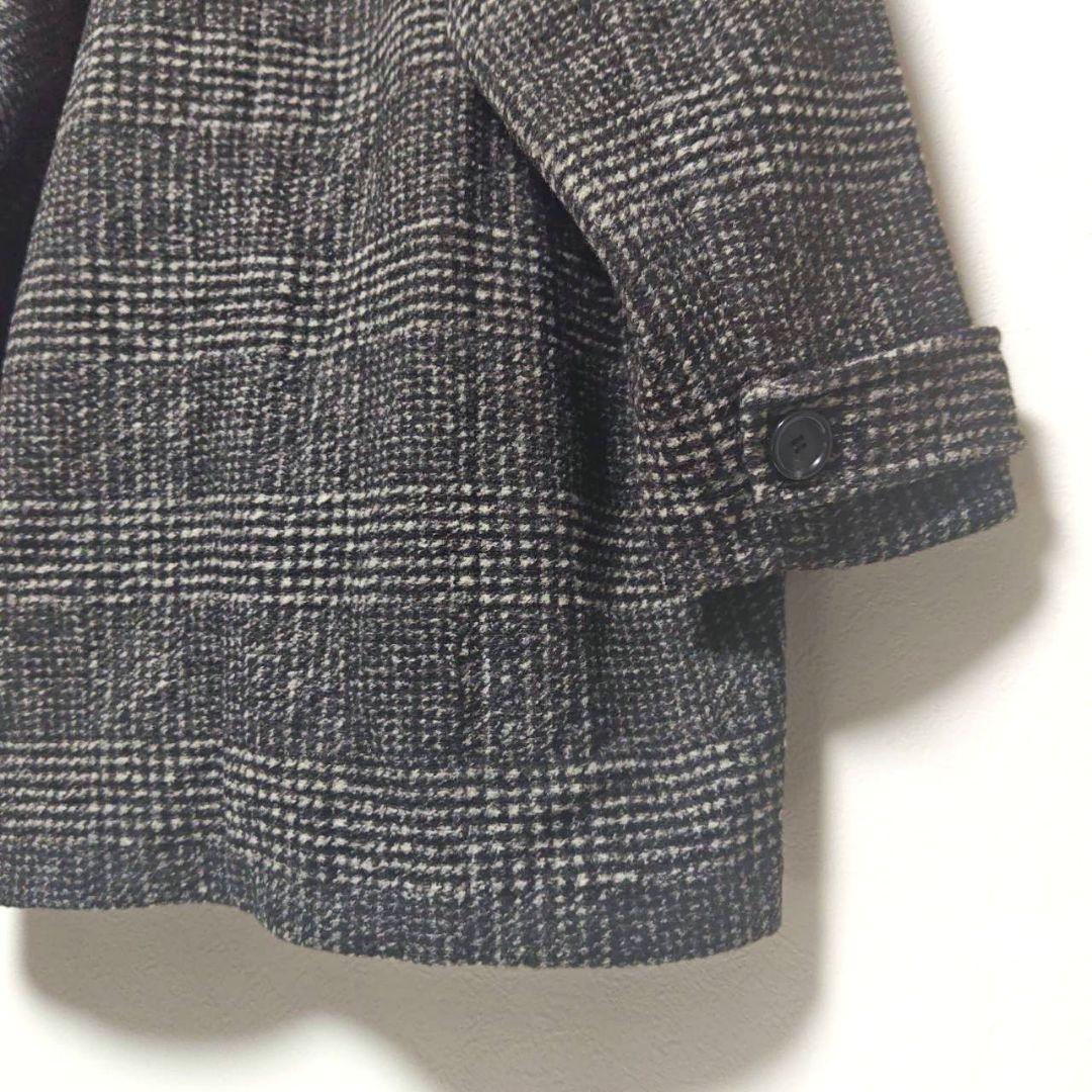 24AW スピックアンドスパン Wスライバーチェックハーフコート 36 黒グレー