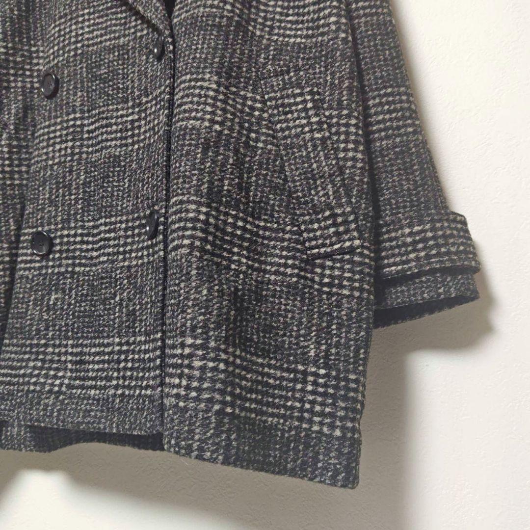 24AW スピックアンドスパン Wスライバーチェックハーフコート 36 黒グレー