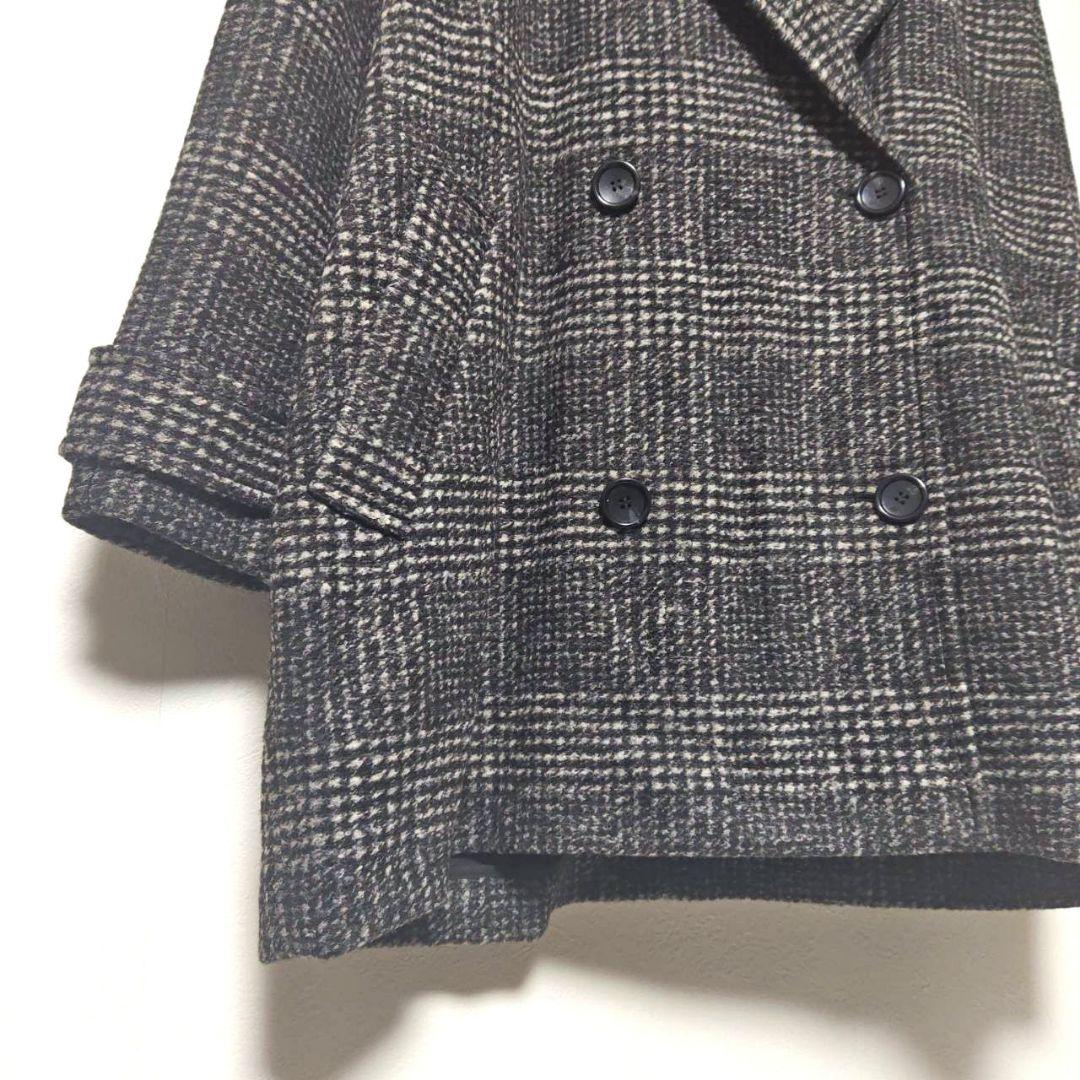 24AW スピックアンドスパン Wスライバーチェックハーフコート 36 黒グレー