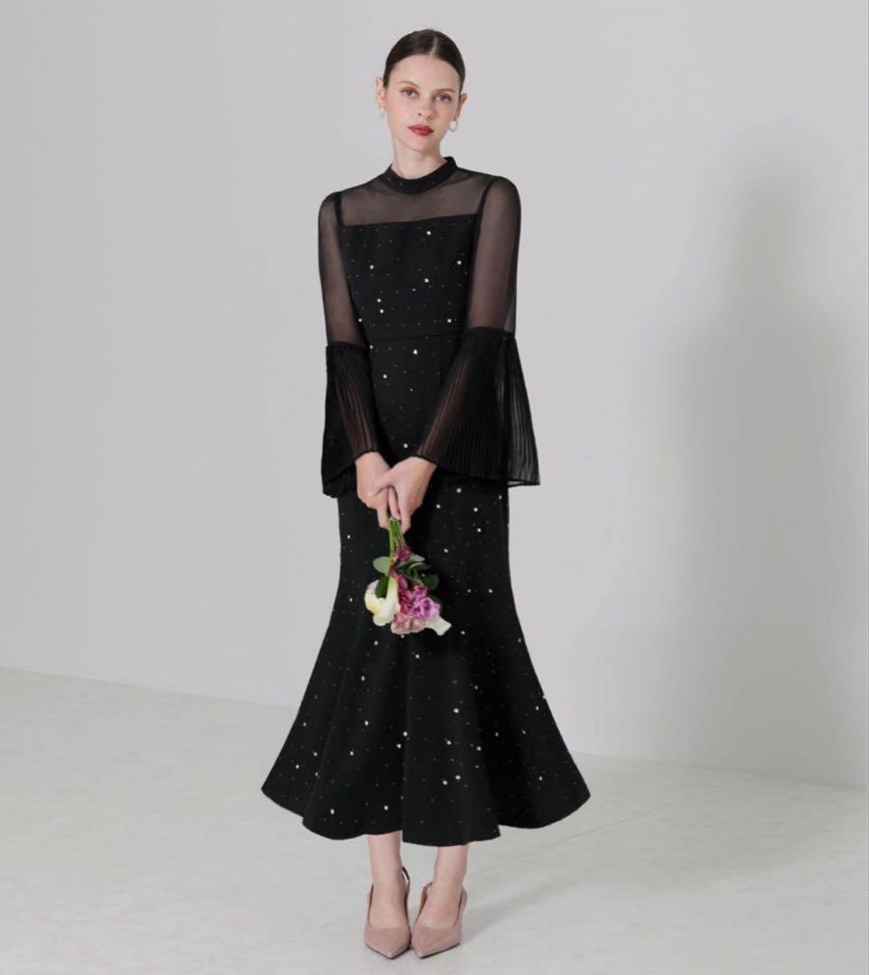 【Leja】パールビジュー付きマーメイドシルエットワンピース　Mサイズ