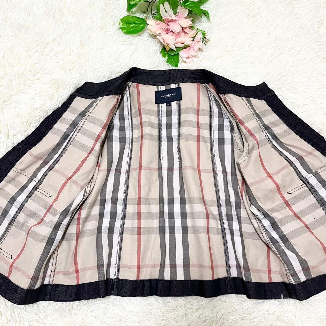 美品　バーバリーロンドン　ノーカラー　デニムジャケット　ノバチェック　44