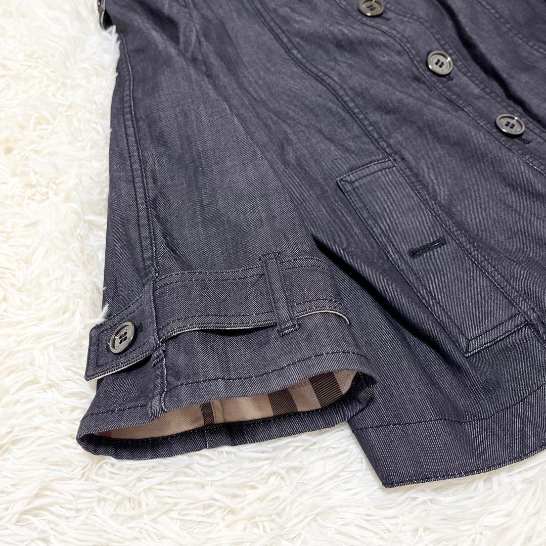 美品　バーバリーロンドン　ノーカラー　デニムジャケット　ノバチェック　44