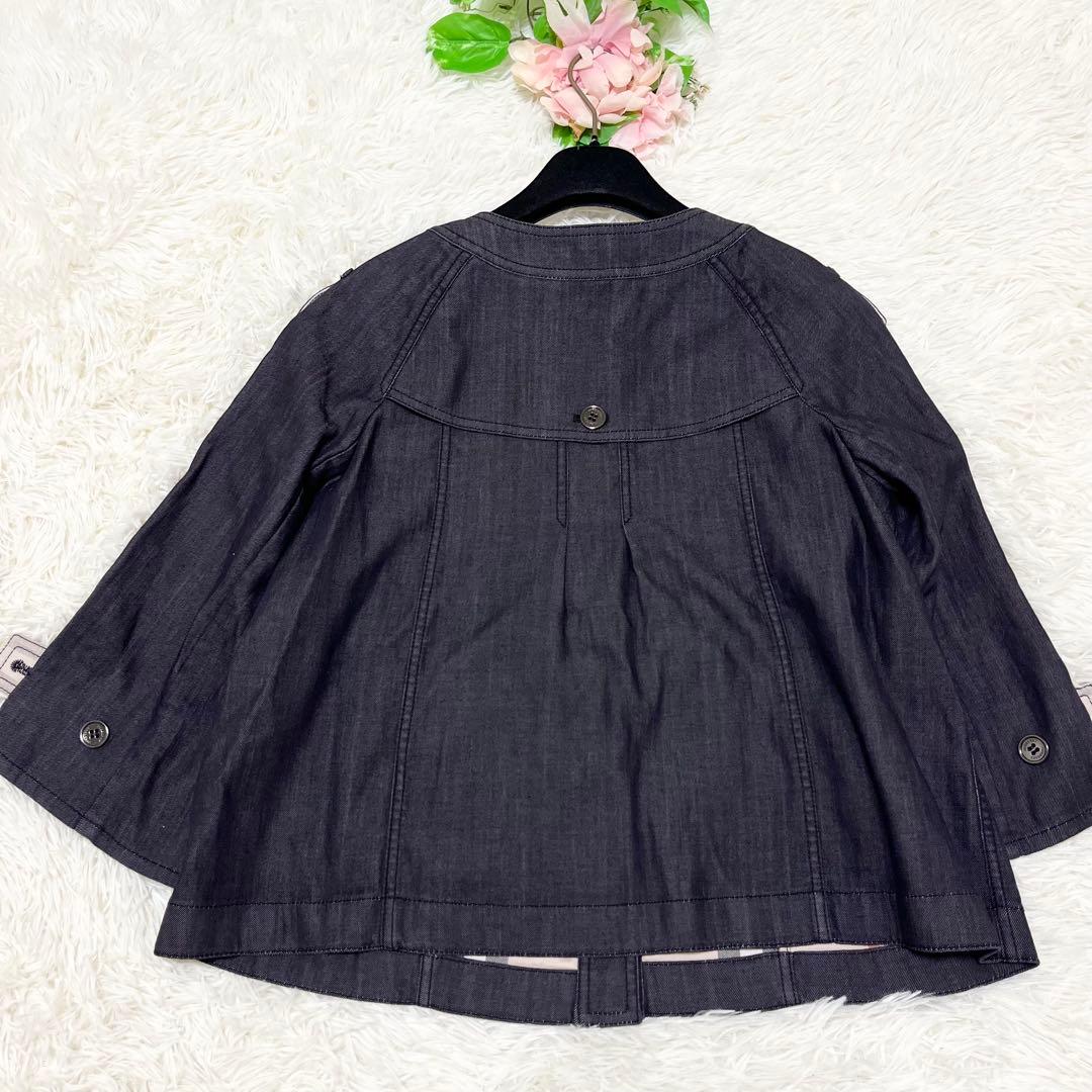 美品　バーバリーロンドン　ノーカラー　デニムジャケット　ノバチェック　44