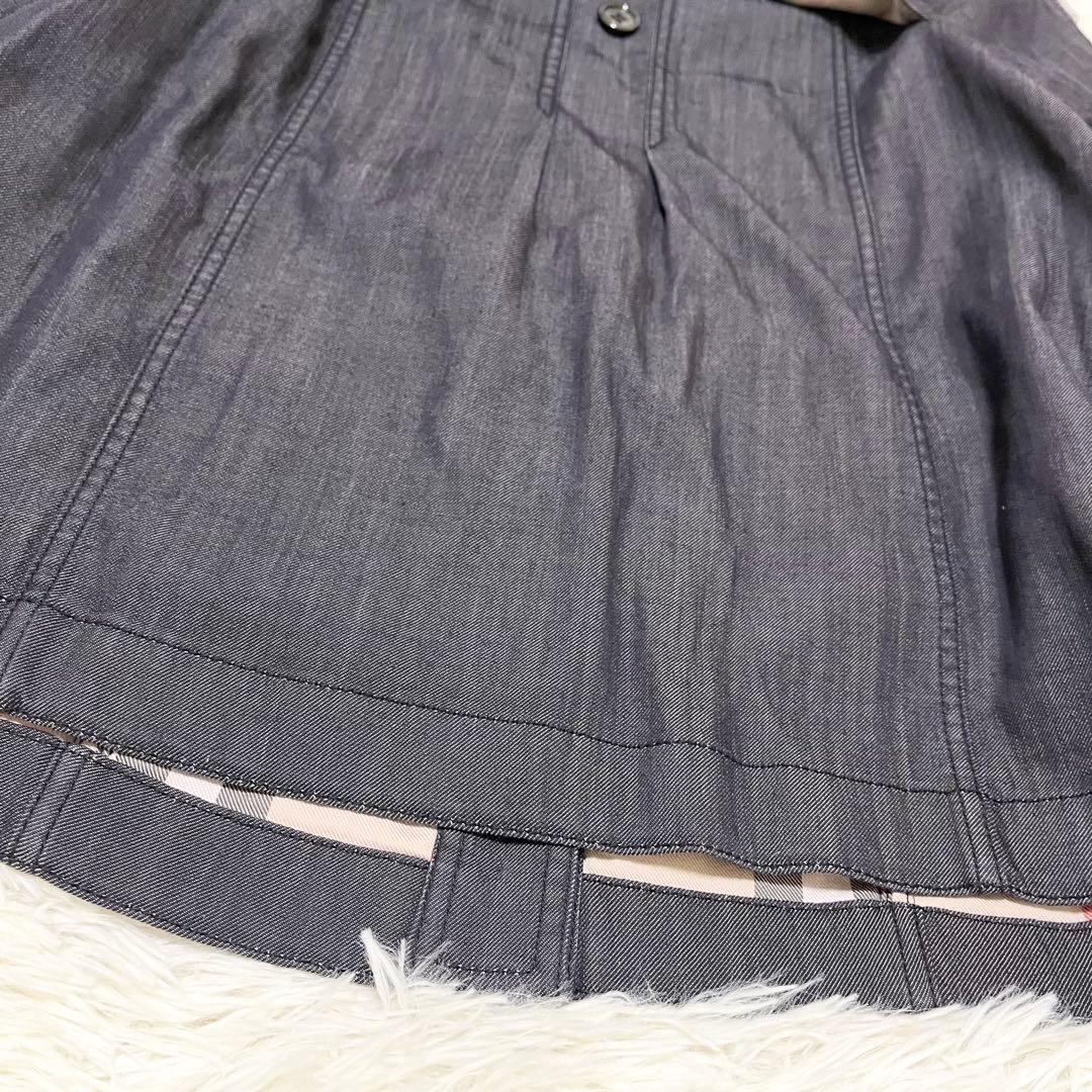 美品　バーバリーロンドン　ノーカラー　デニムジャケット　ノバチェック　44