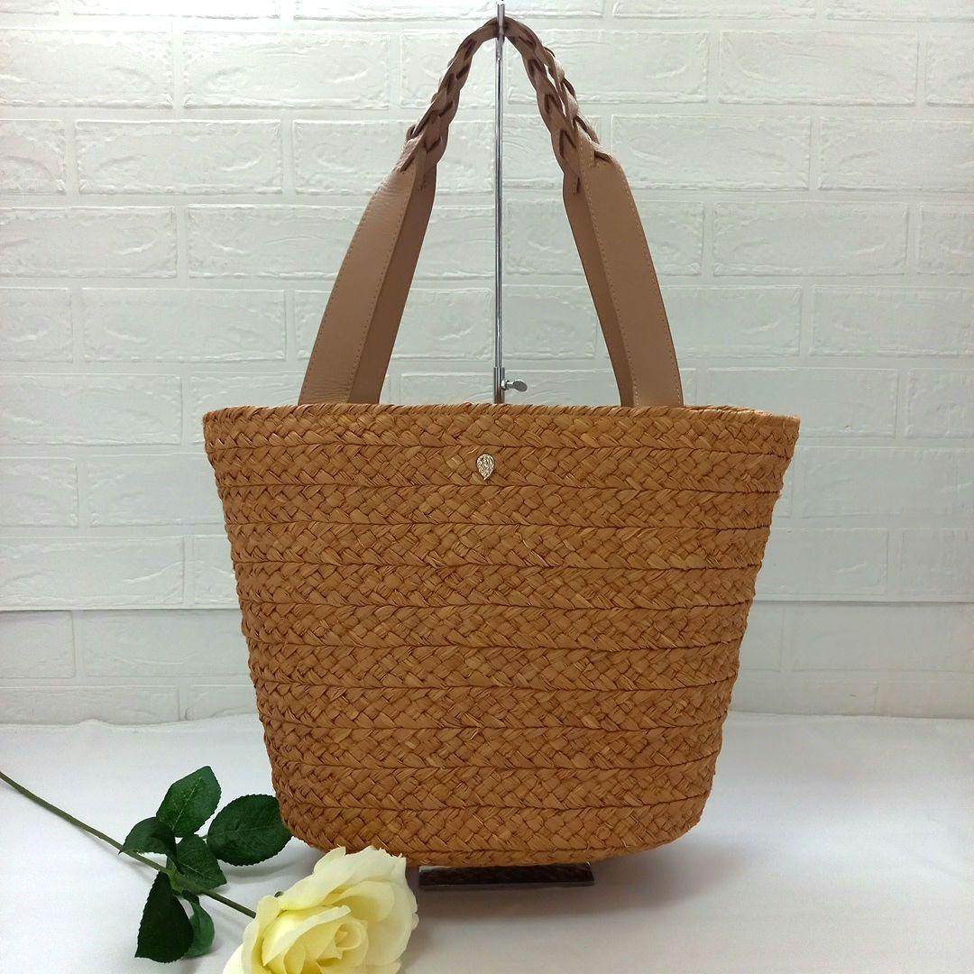 HELEN KAMINSKI ラフィア レザー トートバッグ 肩掛け カゴバッグ