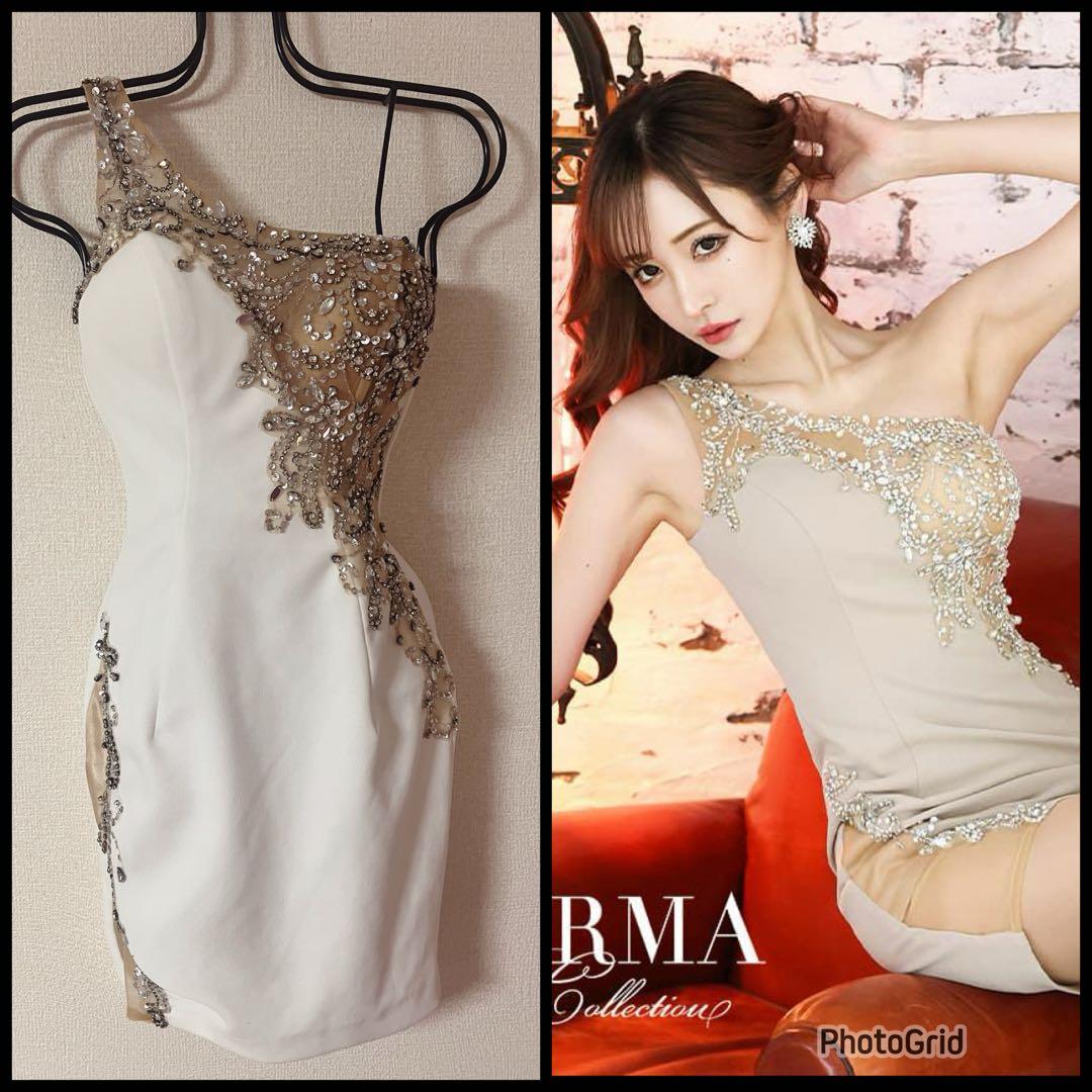 定価2.8万美品イルマIRMA高級キャバドレスS白ワンショルダー胸盛らなくてok