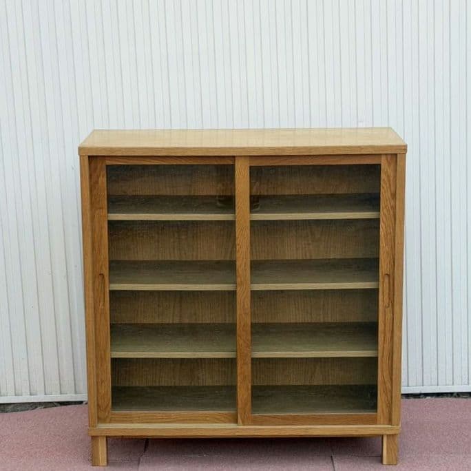 【廃盤品】無印良品オーク材キャビネット ガラス扉食器棚(引戸)直接引取歓迎