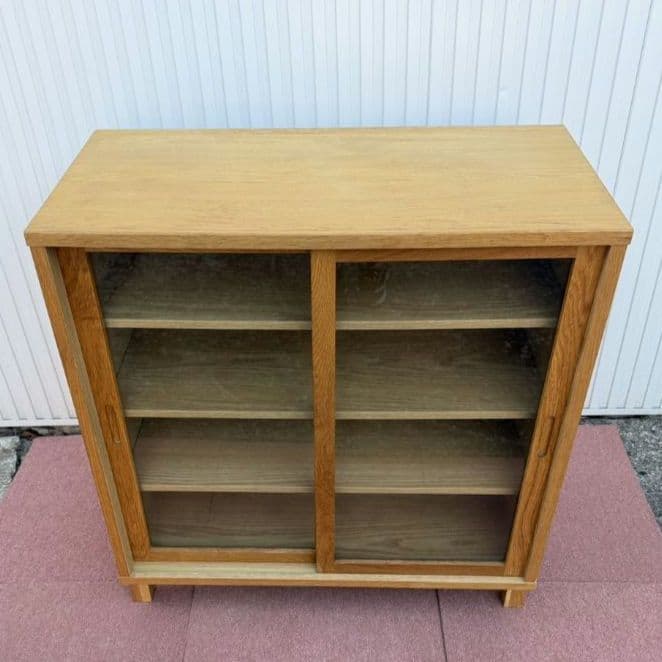 【廃盤品】無印良品オーク材キャビネット ガラス扉食器棚(引戸)直接引取歓迎