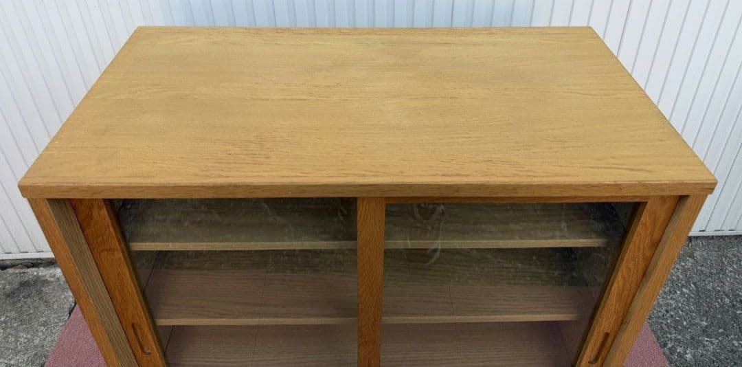 【廃盤品】無印良品オーク材キャビネット ガラス扉食器棚(引戸)直接引取歓迎