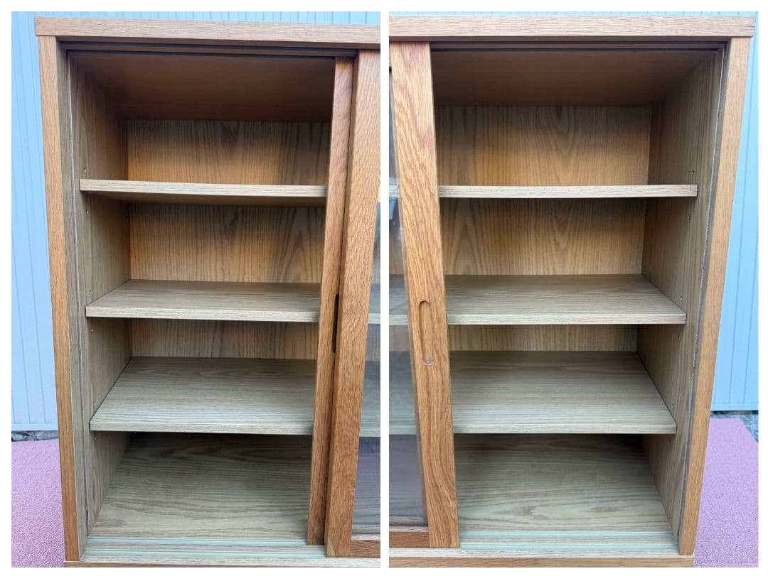 【廃盤品】無印良品オーク材キャビネット ガラス扉食器棚(引戸)直接引取歓迎