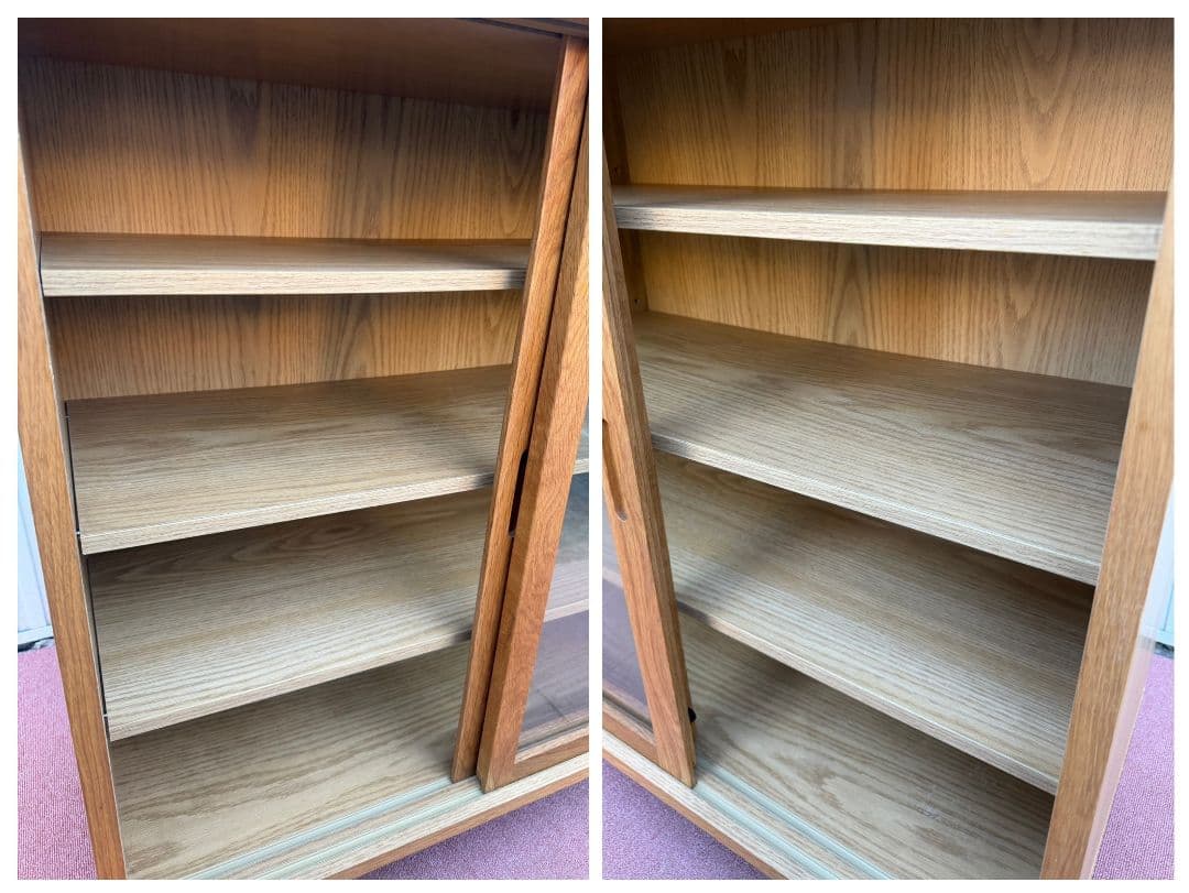 【廃盤品】無印良品オーク材キャビネット ガラス扉食器棚(引戸)直接引取歓迎